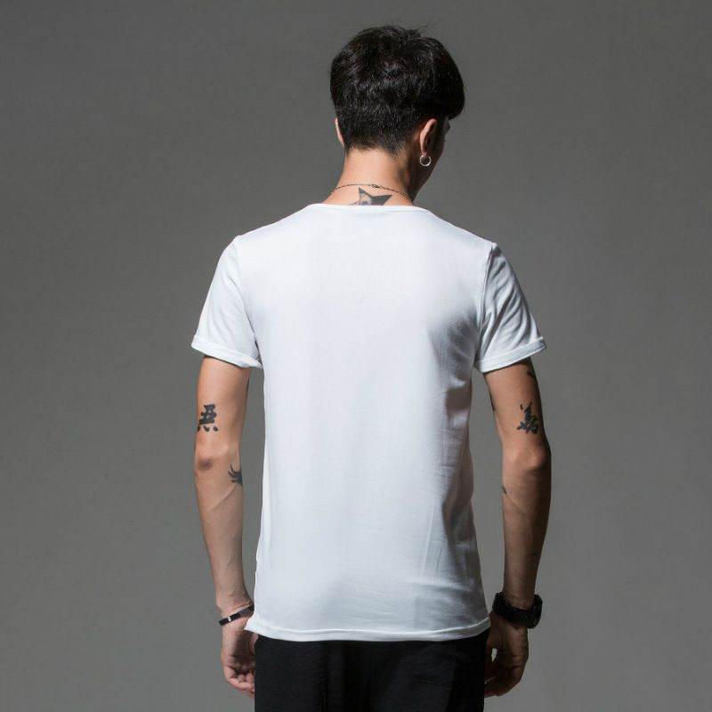 Maglietta a maniche corte a colori, estiva, casual, girocollo, corta, alla moda, con scollo a V, vestibilità aderente, per abbigliamento maschile_voghion.com