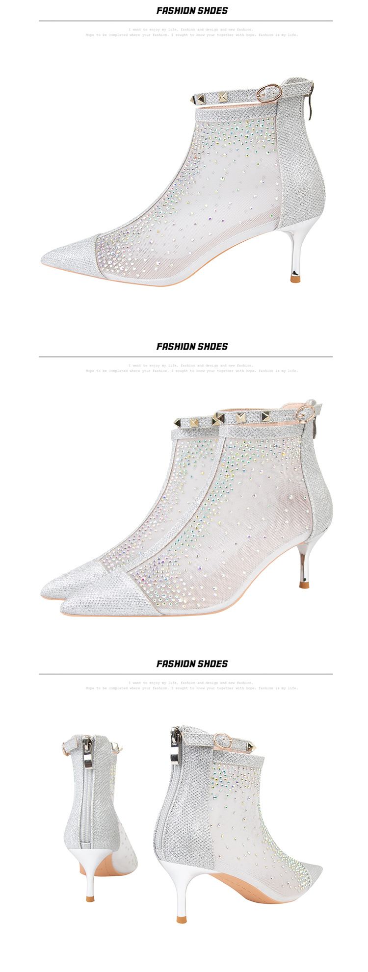 1885-5 mode femmes pointu eau diamant talon mince talons hauts maille mince Sexy bottes courtes_voghion.com