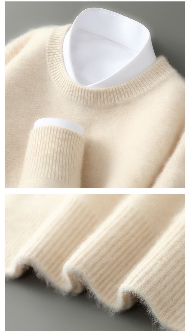 Herrenbekleidung Herrenpullover aus 100 % Wolle, weicher und atmungsaktiver Strickpullover, Rundhals- und Stehkragenoptionen, warme Freizeitkleidung für den Winter, klassische Volltonfarben_voghion.com