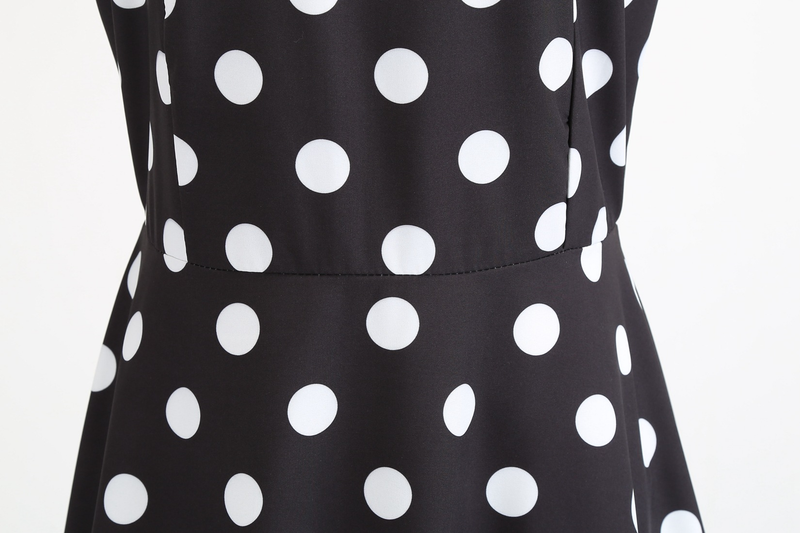 L8036 Neue Sommer frauen Sexy Doppel Strap Open Back Polka Dot Print A-linie Kleid_voghion.com