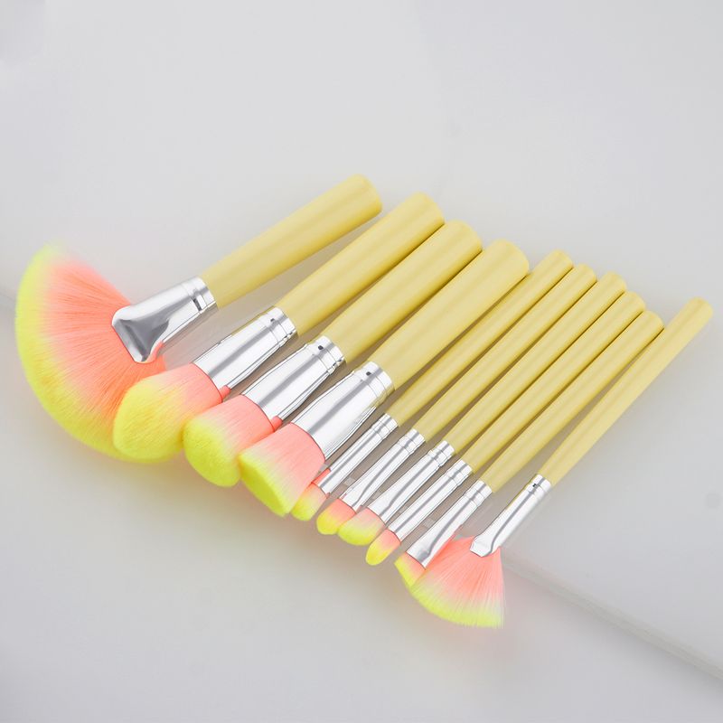 10 pcs makeup brush set makeup tools crackle/yellow handle/red handle fan brush GUJHUI_voghion.com