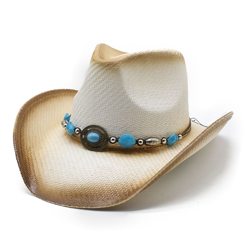 Western Cowboyhut aus Stroh für Damen im Sommer mit großer Traufe im Freien, Bergsteigen im ethnischen Stil, Ritterhut für Männer_voghion.com
