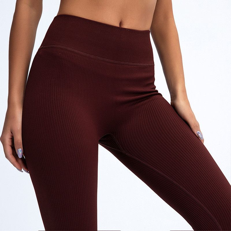 Leggings a coste senza cuciture con reggiseno integrato - Pantaloni da yoga a vita alta per donna, collant elasticizzati in nylon per l'allenamento, abbigliamento sportivo casual estivo_voghion.com
