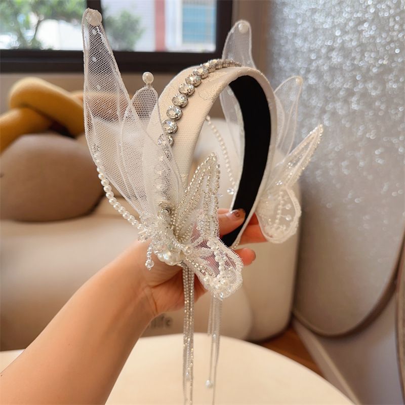 Fascia per capelli francese con ali di farfalla dolce, versione coreana, nuovo prodotto con nappa e forcina di strass, elegante fata_voghion.com