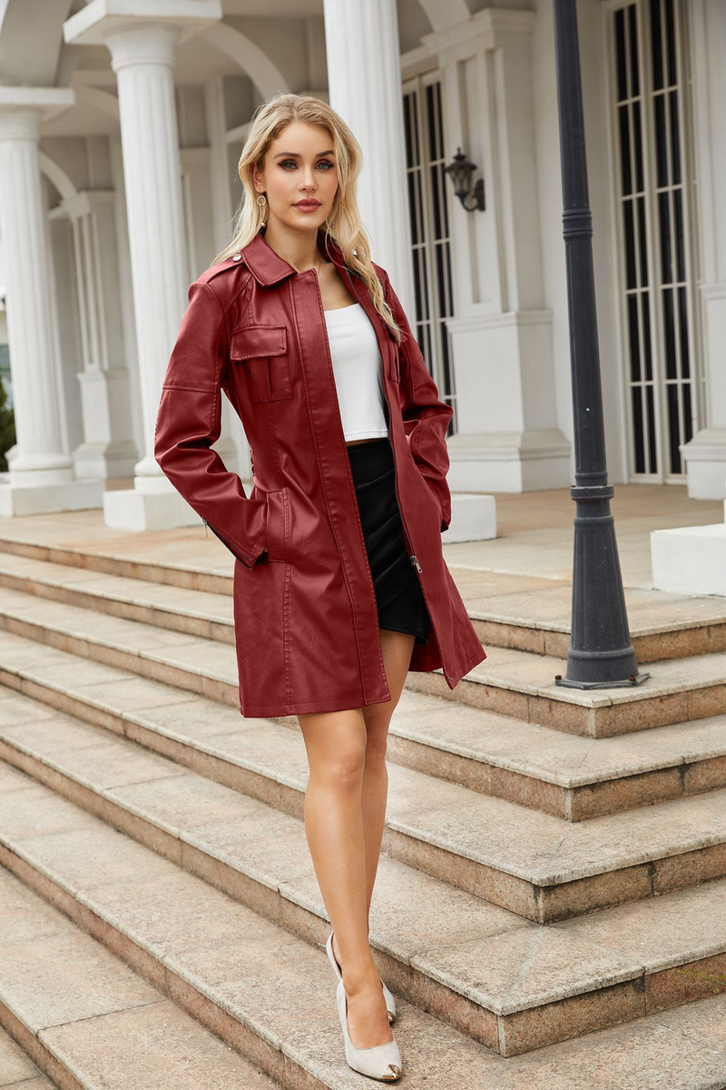 03 New Mid-Length With Belt Spring And Autumn Long Sleeve Leather Trench Coat Fashion British Style Women's Jacket_voghion.com
