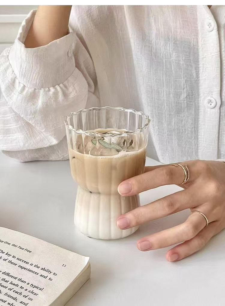 Coffeeware Striped Latte Coffee Cup Ins Style Glass Cup Home Water Cup Girls Ice Milk Cup Bamboo Juice Cup_voghion.com