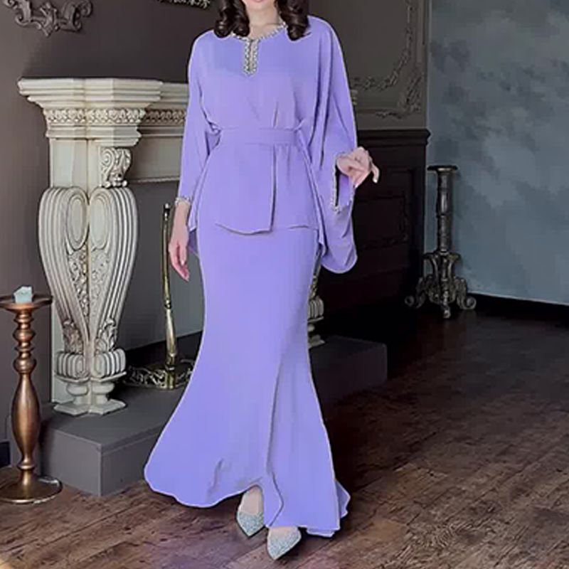 Vêtements pour femmes automne col rond dentelle design taille haute cravate costume jupe chemise jupe deux pièces costume_voghion.com