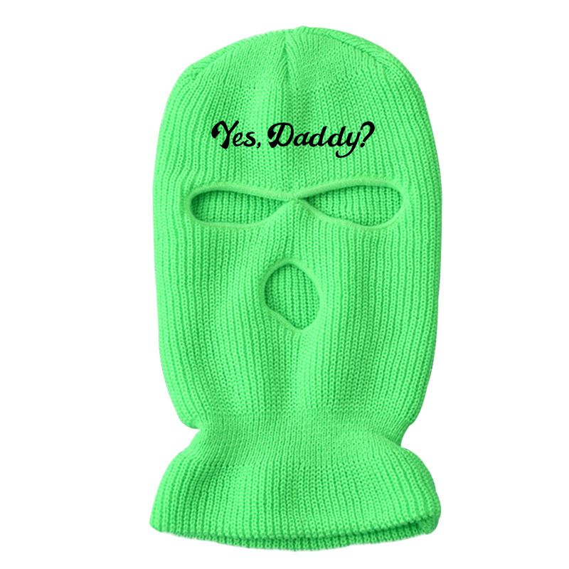 Cagoule d'hiver chaude, masque d'équitation, bonnet tricoté en laine à trois trous, bonnet brodé avec alphabet_voghion.com