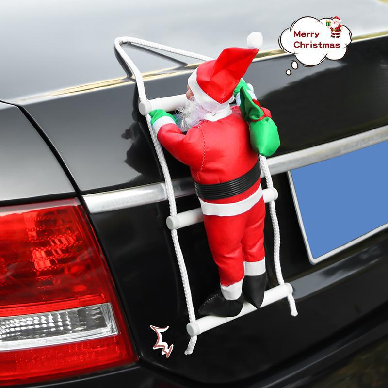 Décoration de voiture représentant le Père Noël grimpant à une échelle sur le toit et sa queue, déesse de Noël, ambiance créative_voghion.com