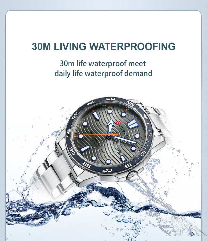 Lässige, wasserdichte Quarzuhr für Herren mit Datumsfunktion, rundem, großem Zifferblatt, Edelstahlarmband, Mineralglas, modische Armbanduhr für den Alltag_voghion.com