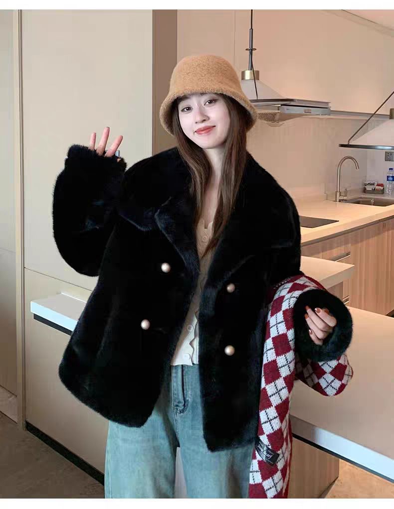 Giacca corta in visone sintetico – Cappotto corto oversize per donne minute (avorio/nero/talpa, taglia unica)_voghion.com