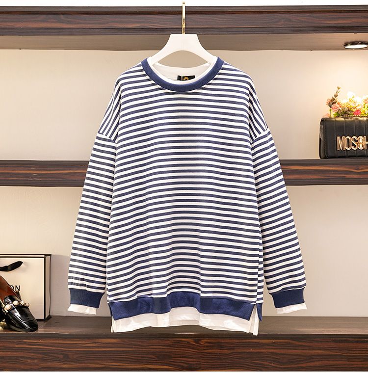 Women's round neck striped patchwork long sleeve sweatshirt_voghion.com