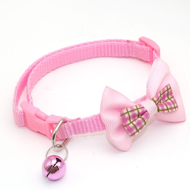 Coleira xadrez com laço e sino para gato, filhote de cachorro, anel de pescoço, colar de pelúcia para cachorro pequeno, acessórios para animais de estimação_voghion.com