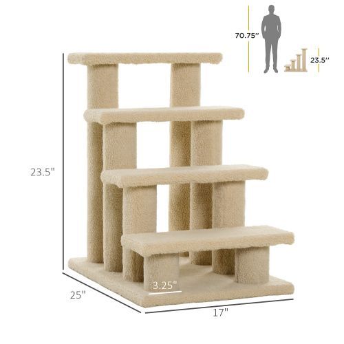 PawHut 25" 4-Step Multi-Level Carpeted Cat Scratching Post Pet Stairs, Beige_voghion.com