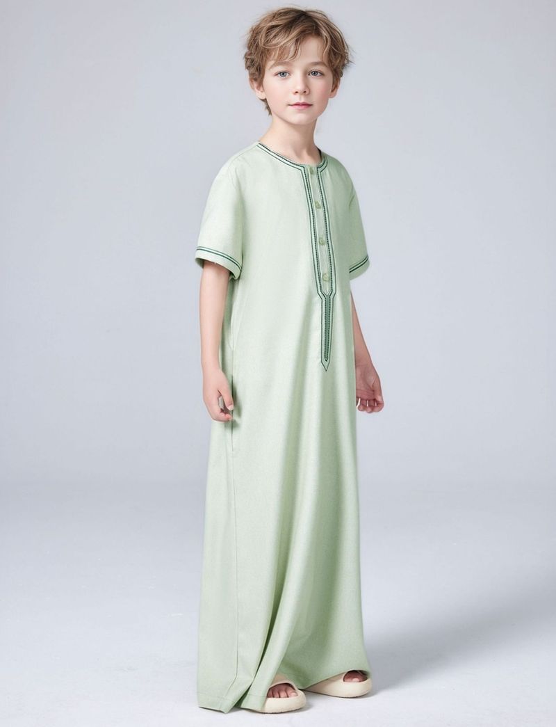 Mother & Kids Middle East Dubai Turkish Boys Vyšívaný volný župan s knoflíky Thobe MSL210_voghion.com
