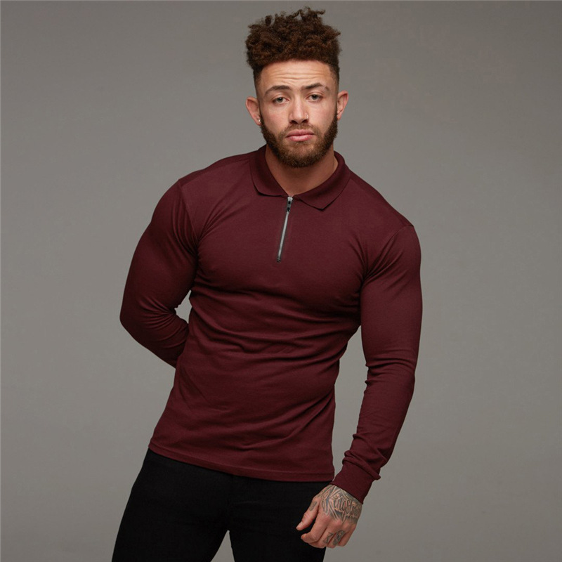 Muscle Herren Poloshirts Herren Langarm Revers Fitness PoloT-Shirts_voghion.com