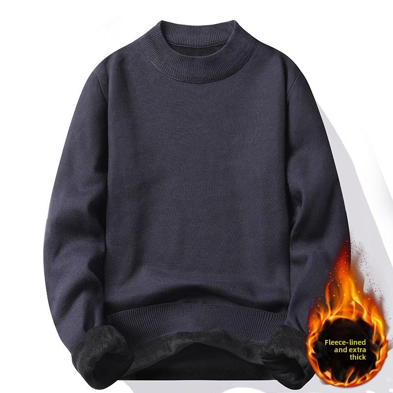 Verdickter Halbrollkragenpullover aus Plüsch für Herren, mittellanger Strickpullover, Herren-Unterhemd_voghion.com