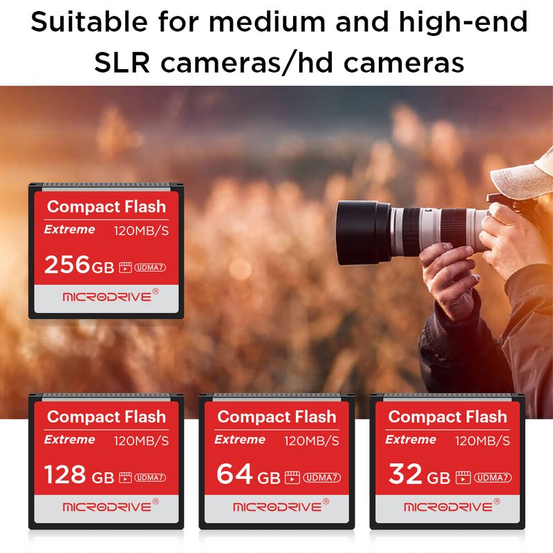 Scheda CF video 4K di migliore qualità, ad alta velocità, 120 MB/s, memoria reale, Compact Flash da 256 GB, 128 GB, 32 GB, 64 GB, per fotocamera_voghion.com