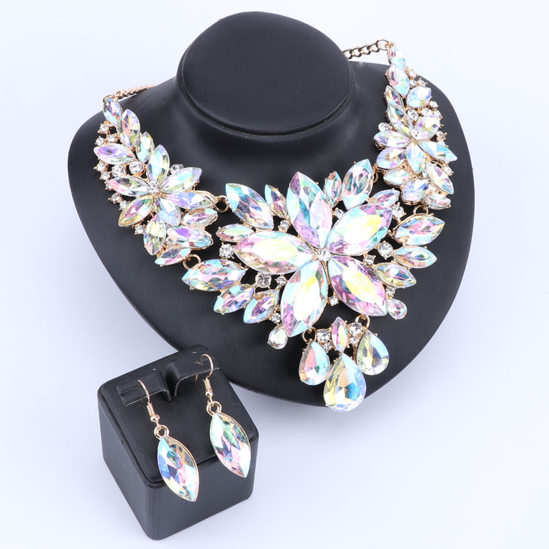 Kristall-Choker-Statement-Halskette, Ohrring-Schmuckset, Strass-Hochzeitsgeschenk, Frauen, Bräute, Abschlussball, Party_voghion.com