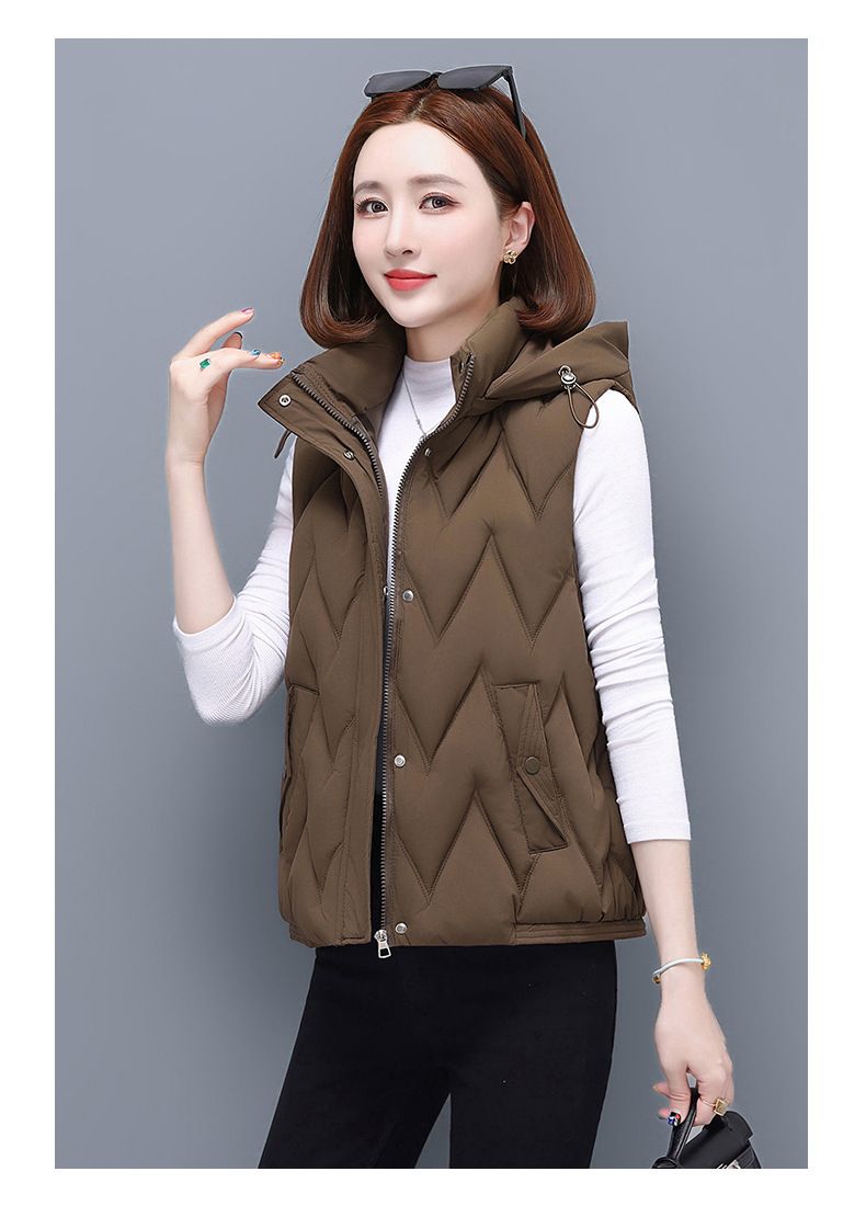 Gilet matelassé pour femme avec capuche amovible, veste d'hiver légère et chaude sans manches, doudoune décontractée pour petites et grandes tailles, coque en polyester_voghion.com