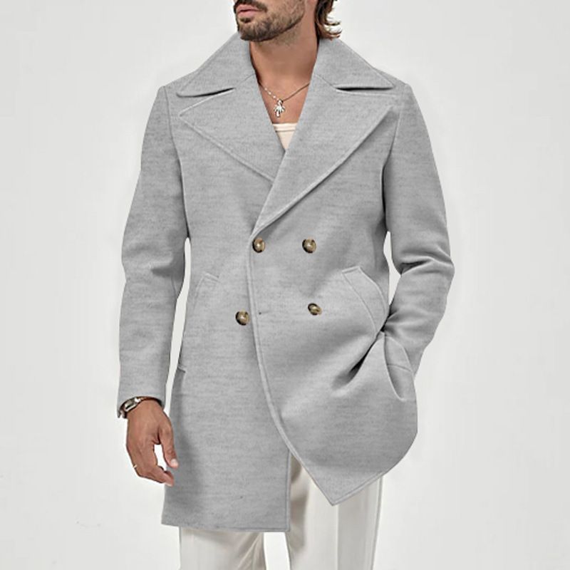 2025 Men's Autumn Winter New Style Lapel Double-Breasted Slim Fit Jacket Trench Coat_voghion.com