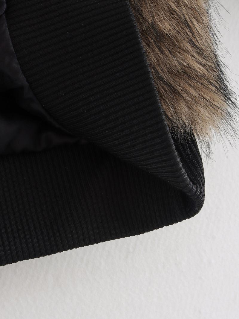 Blouson aviateur à col en fausse fourrure, style streetwear chic, prêt pour l'hiver, mélange de polyester, manches longues, col montant, tailles S/M/L/XL, vêtements d'extérieur tendance pour femme._voghion.com