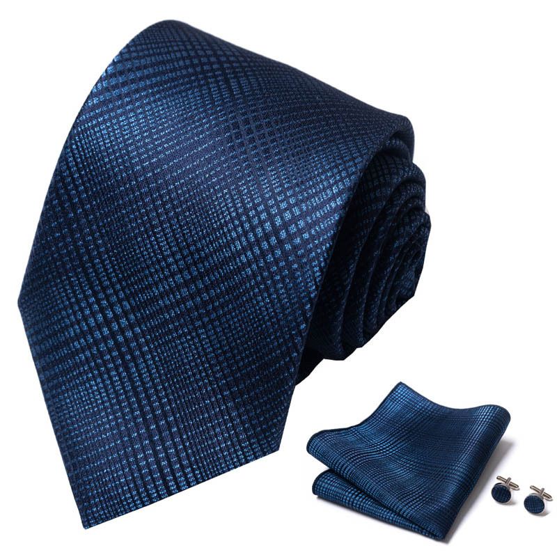 Corbata de seda de poliéster de alta calidad unisex para hombre, corbata formal de color sólido, bolsillo, toalla, gemelos, juego de jacquard_voghion.com
