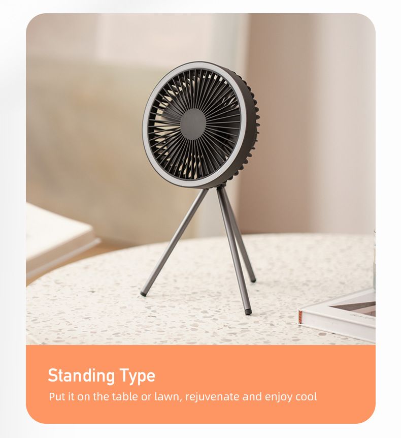 Ventilador multifuncional, recargable por USB, portátil, para exteriores, para acampar, con luz LED, 10000 mAh_voghion.com