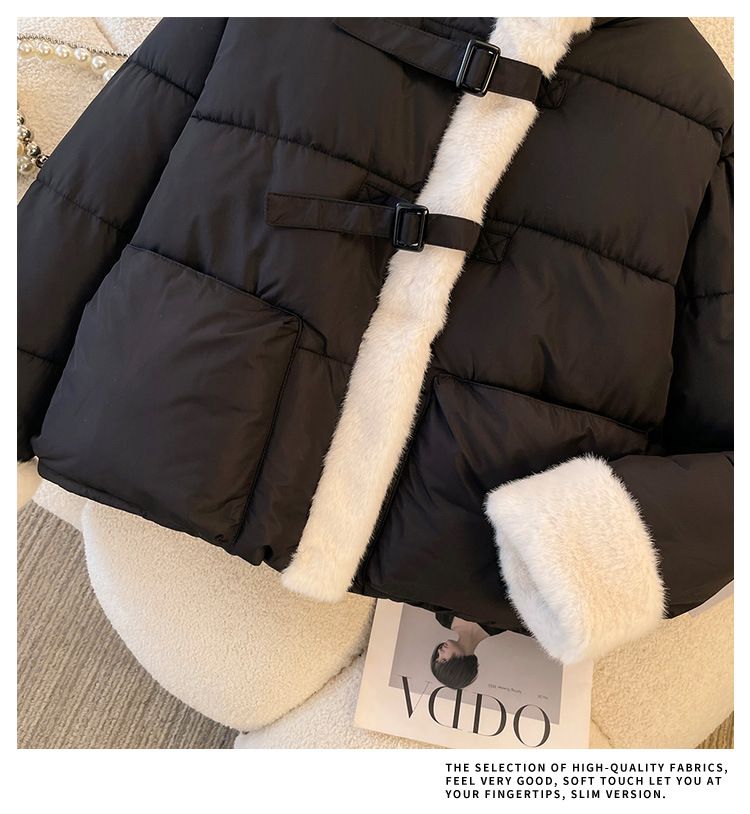 Veste courte en coton pour femme, élégante et matelassée, avec doublure polaire, coupe ample, chaude et confortable, pour homme et femme._voghion.com