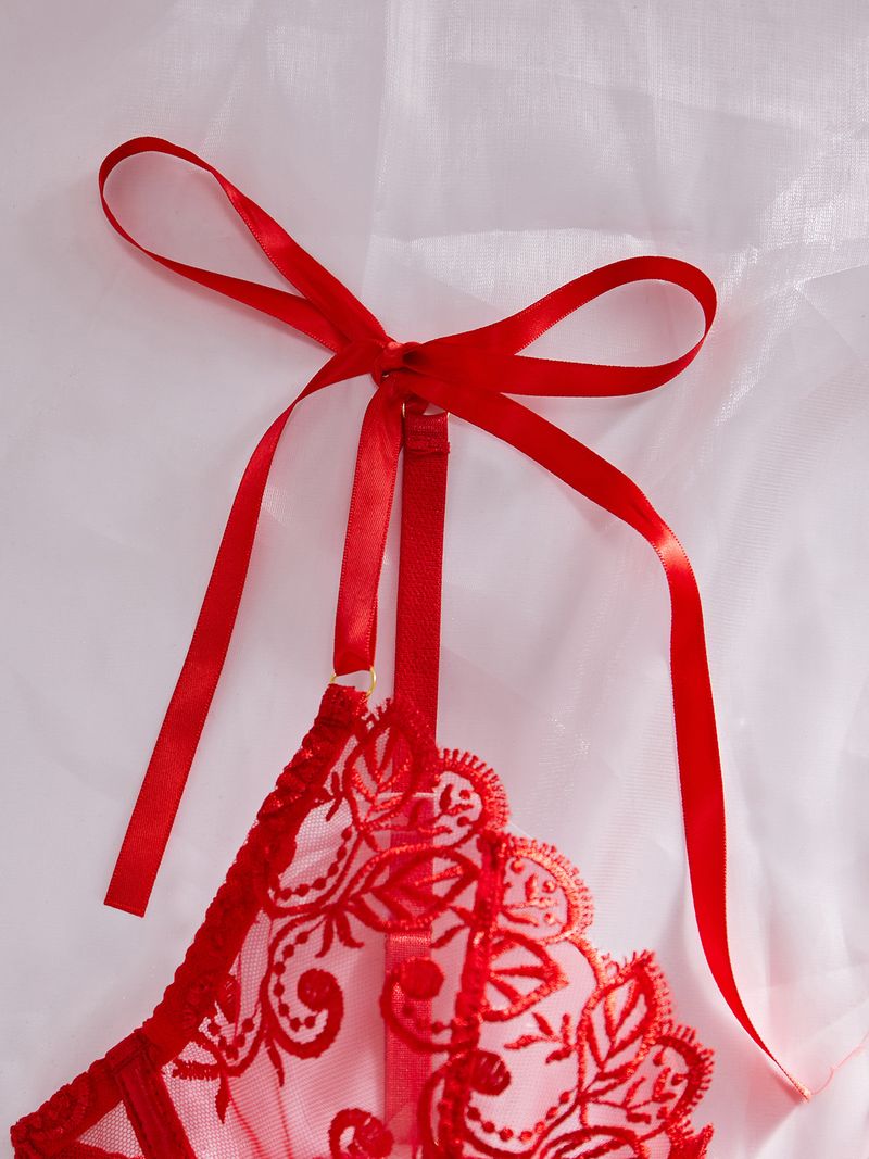 Body modellante sexy con ricamo in pizzo e tentazione trasparente_voghion.com