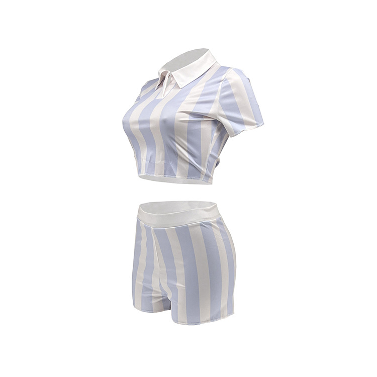 Ensemble deux pièces sexy dos nu à lacets imprimé rayé à la mode estivale pour femmes_voghion.com