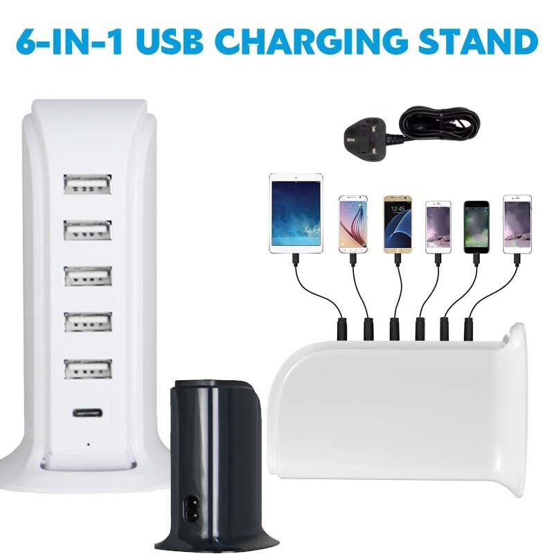 Multi 6 Port USB TYPE-C Charger Tower Charging Adapter Wall Desktop Station_voghion.com