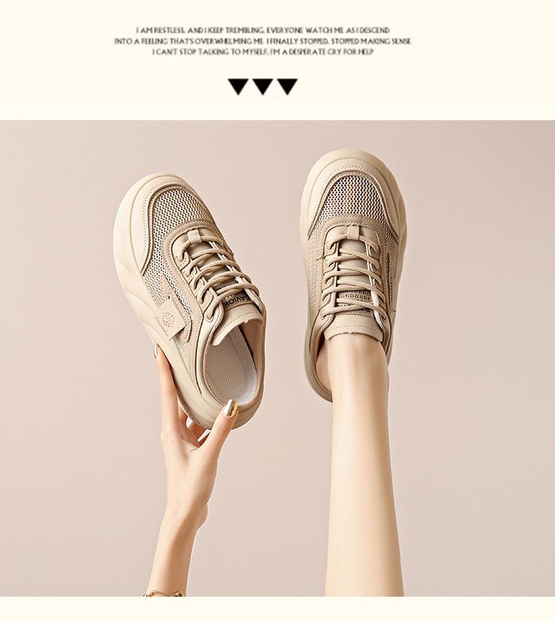 Little White Shoes Children Korean Women's Thick-soled Casual Mesh Breathable Half-drag Board Shoes Tide_voghion.com