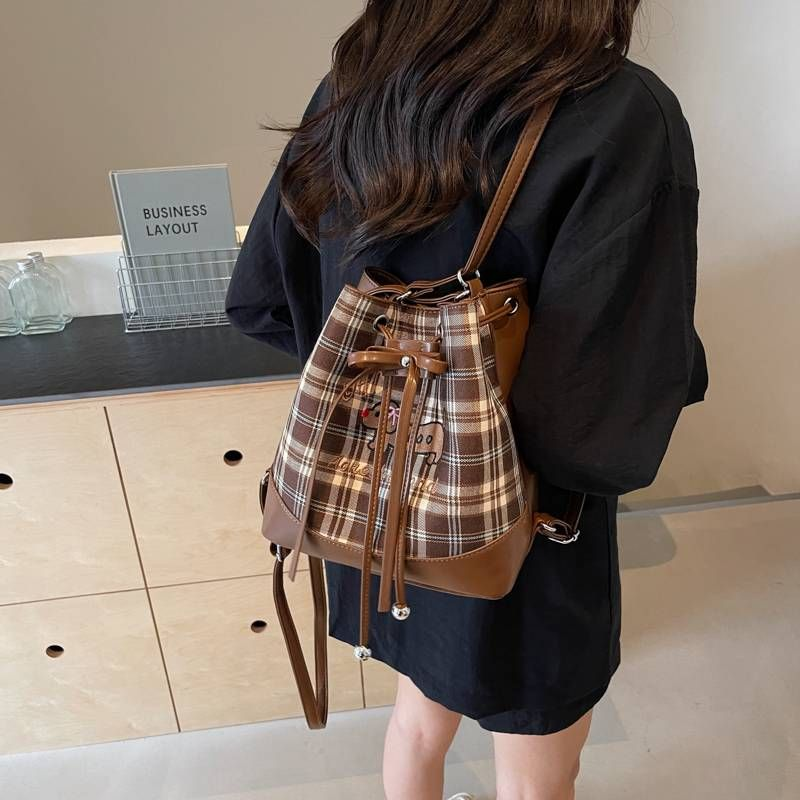 Rucsac dublu la modă pentru femei, cu imprimeu de cârnați Checkered Dog, 2024, stil universitar, pentru timpul liber, capacitate mare, single_voghion.com