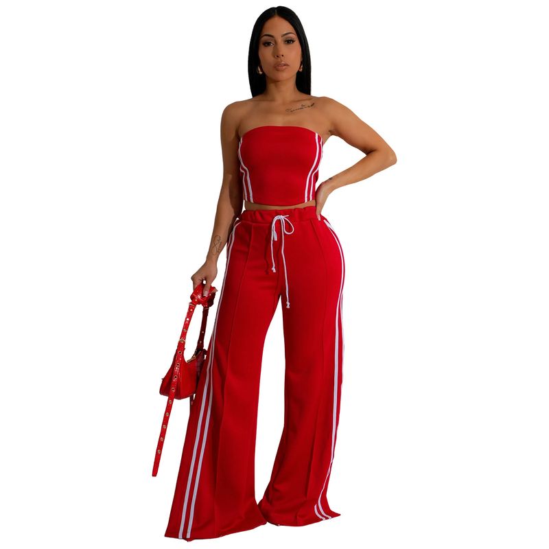 Elegantes Set aus trägerlosem Top und fließender, weit geschnittener Hose – Sommerliches Outfit für Damen, perfekt für Büro und Event (Schwarz/Rot/Grün, S-XXL)_voghion.com