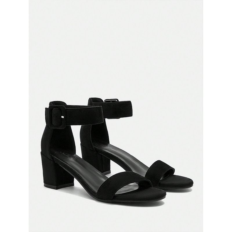 Big Size Thick Heels Women's New Retro Suede Black Round Head Open-toe Sandals_voghion.com