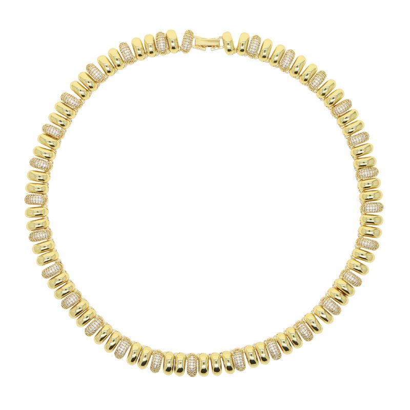 Gargantilla de eslabones cubanos estilo hip hop para mujer con circonitas, opciones en plata y oro, ajustable de 21 a 50 cm._voghion.com