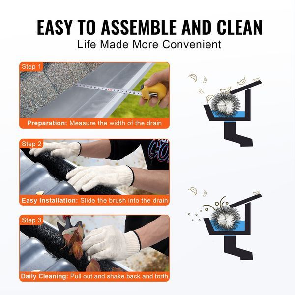 Gutter Brush, 80 Feet Total Length 4.33 Inch Diameter Gutter Cleaning Tools, Ground-Level Gutter Brush Leaf Guard For 5 Inch Gutters, Easily Clear_voghion.com