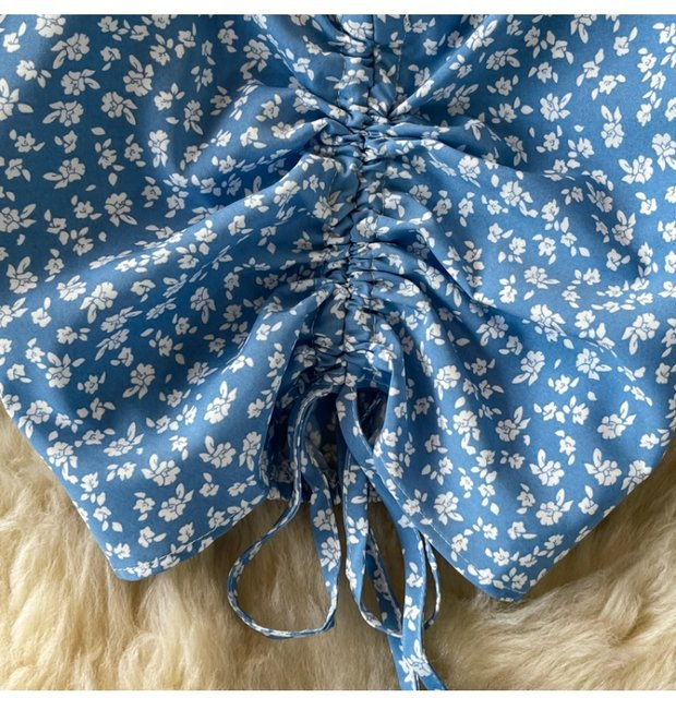 Gonna a trapezio con vita alta da donna, gonna floreale fresca, abito due pezzi, camicia corta in chiffon, estate_voghion.com