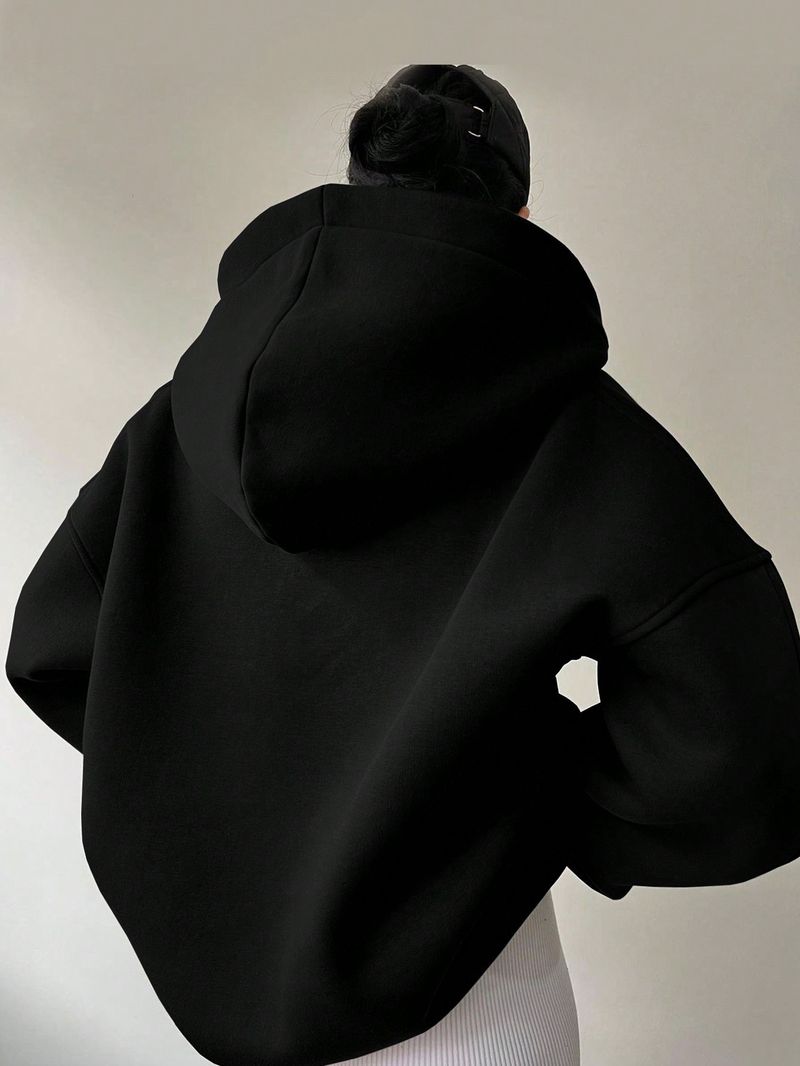 Women's Clothing Sweatshirt Solid Color Long Sleeve Hooded Solid Color Loose Sweater Women's Top_voghion.com