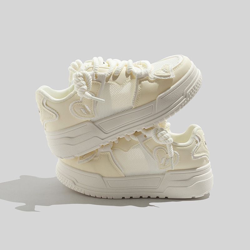 Sneakers bianche a forma di cuore estive, moda, cento scarpe singole coreane abbinate, sneakers traspiranti in rete, nuove 2025_voghion.com