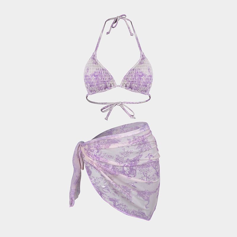 Vêtements pour femmes Jupe en gaze Fendue Bikini de Vacances Maillot de Bain Sexy Imprimé Bikini Ensemble Trois Pièces_voghion.com