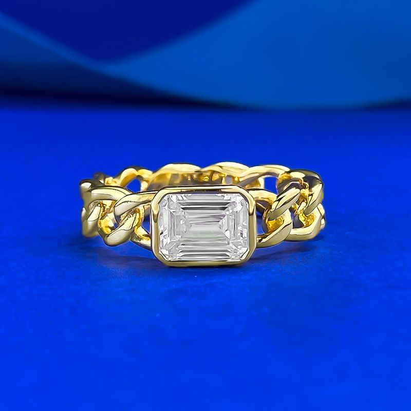 Mujing Jewelry S Argento 5*7 Zirconi cubici Anello color oro cubano Catena personalità cava Trasmissione in diretta_voghion.com