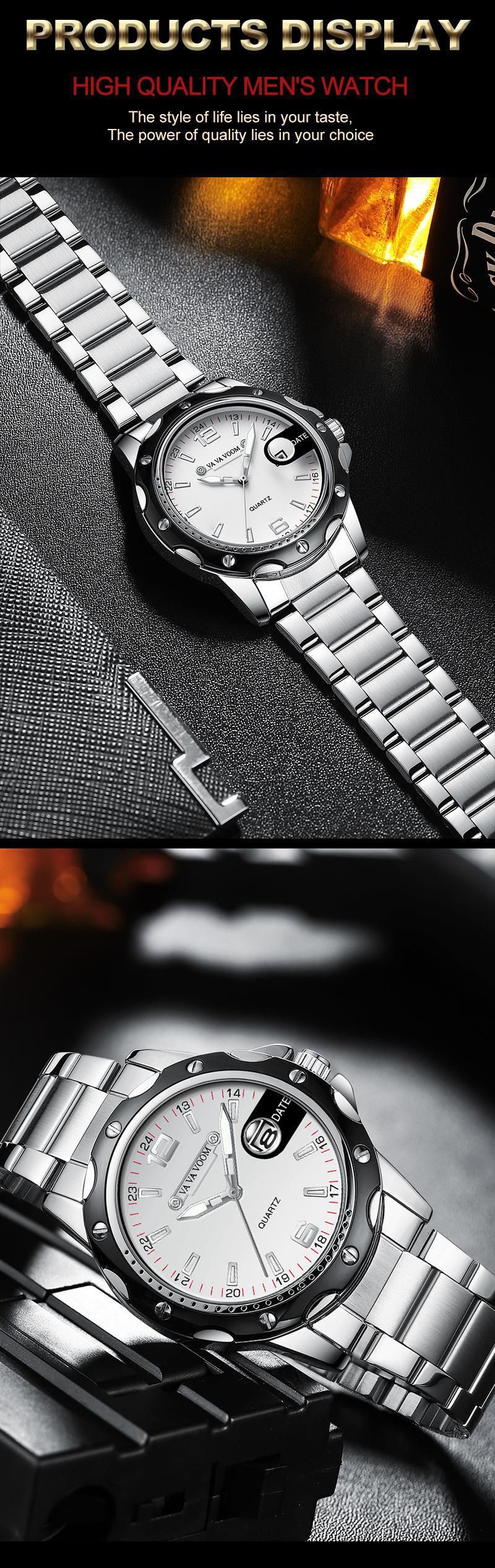 Men's Quartz Watch With Date Display, Luminous Hands, Stainless Steel Band, Water Resistant 30M, Casual Fashion Quartz Watch_voghion.com