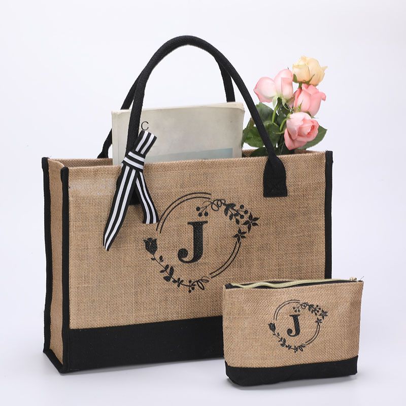 Borsa tote di grande capacità Huangma, set di lettere stampate semplici e alla moda, borsa per la spesa regalo portatile_voghion.com