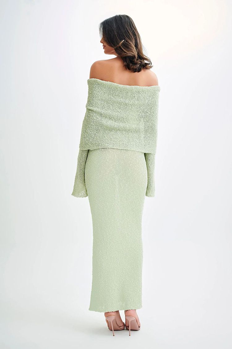 Copricostume estivo sexy con spalle scoperte e scollo a V, abito lungo in maglia aderente_voghion.com