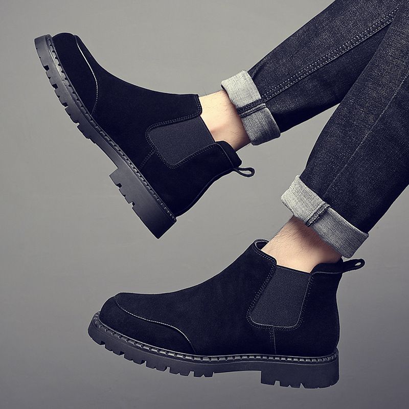 Fur Martin Boots Men's Round Head Platform Short Boots Medium Help Desert Boots Matte Leather Men_voghion.com