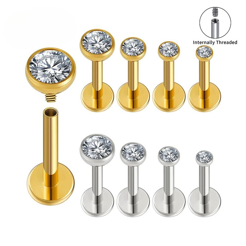 Orecchino a fondo piatto in titanio ASTM F136 da 2/2,5/3/4 mm con zirconi cubici, 16 g, per cartilagine, trago, elica, naso, labret, piercing, gioielli_voghion.com