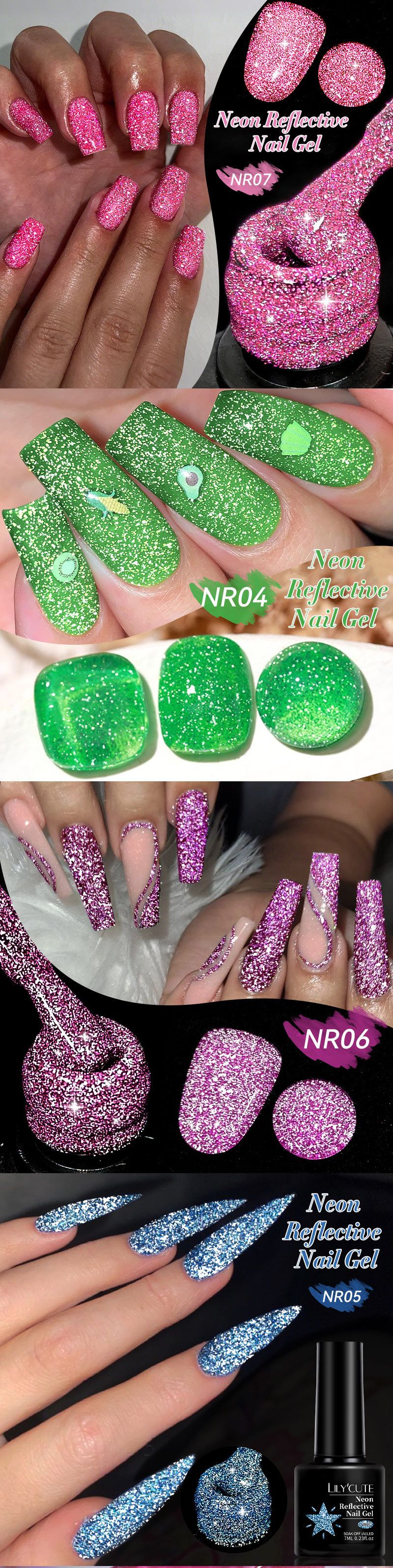 7 ml UV-Gel-Nagellack mit fluoreszierendem Diamant-Glitzer – ultraglänzender Disco-Glitzer für Partynägel_voghion.com