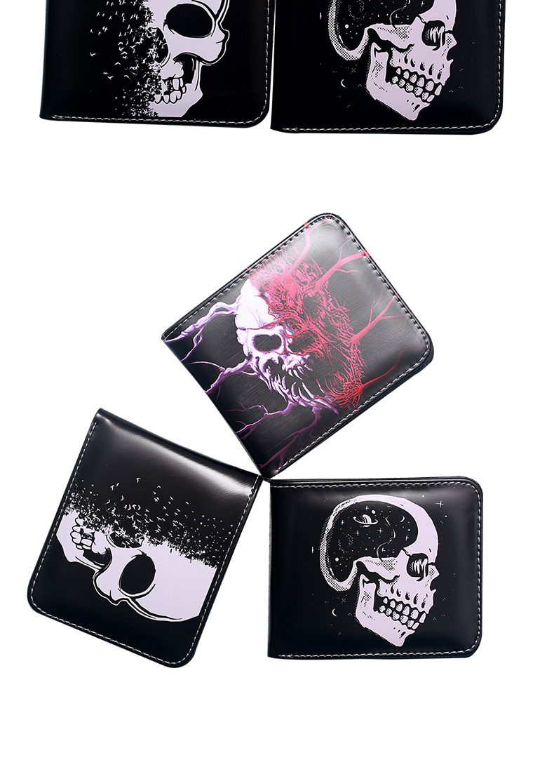 Portafoglio da uomo con stampa a teschio, piccolo, corto, portatile, alla moda, con cerniera, portamonete da uomo._voghion.com
